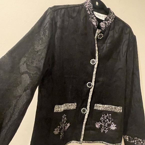 Flashback Black Button Front Stand Up Collar Embroidered Beaded Jacket - Picture 6 of 11